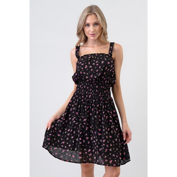 Dresses & Skirts - Floral Crinkled Waist Smocked Cottagecore Dress